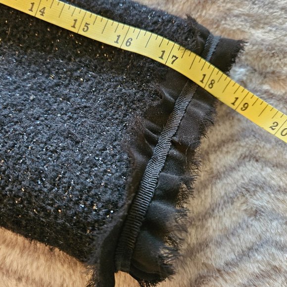 Talbots Black Shimmer Tweed Jacket Like New 3/4 Sleeve w/Ribbon Fringe Trim 10P - Picture 7 of 8